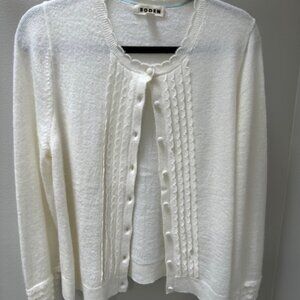 Boden Scallop Sleeve Cardigan, Warm Ivory, Large